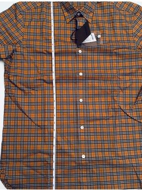 Burberry Orange Plaid Cotton Button-Down Shirt